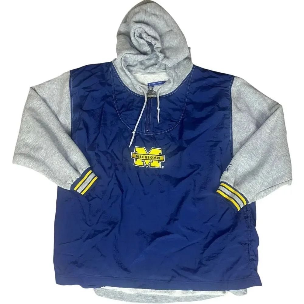 Vintage 90s Starter Michigan Wolverines Pullover Hoodie Windbreaker M Korea